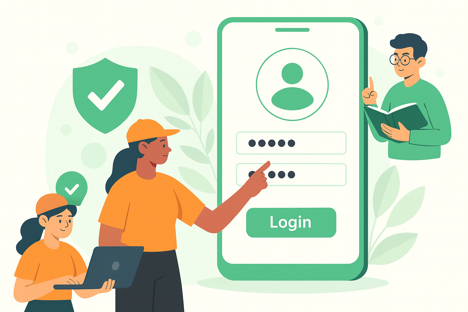 Illustration of secure login with green accents